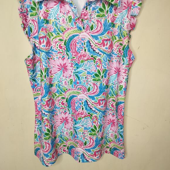 Gottex Floral Stretch Sleeveless Top Collared Colorful - Picture 3 of 9